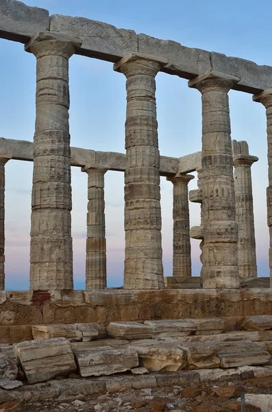 Tempio di Poseidone a Capo Sounion Attica Grecia al tramonto — Foto Stock