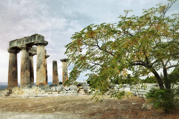 Apollónův chrám v Ancient Corinth, Řecko — Stock fotografie