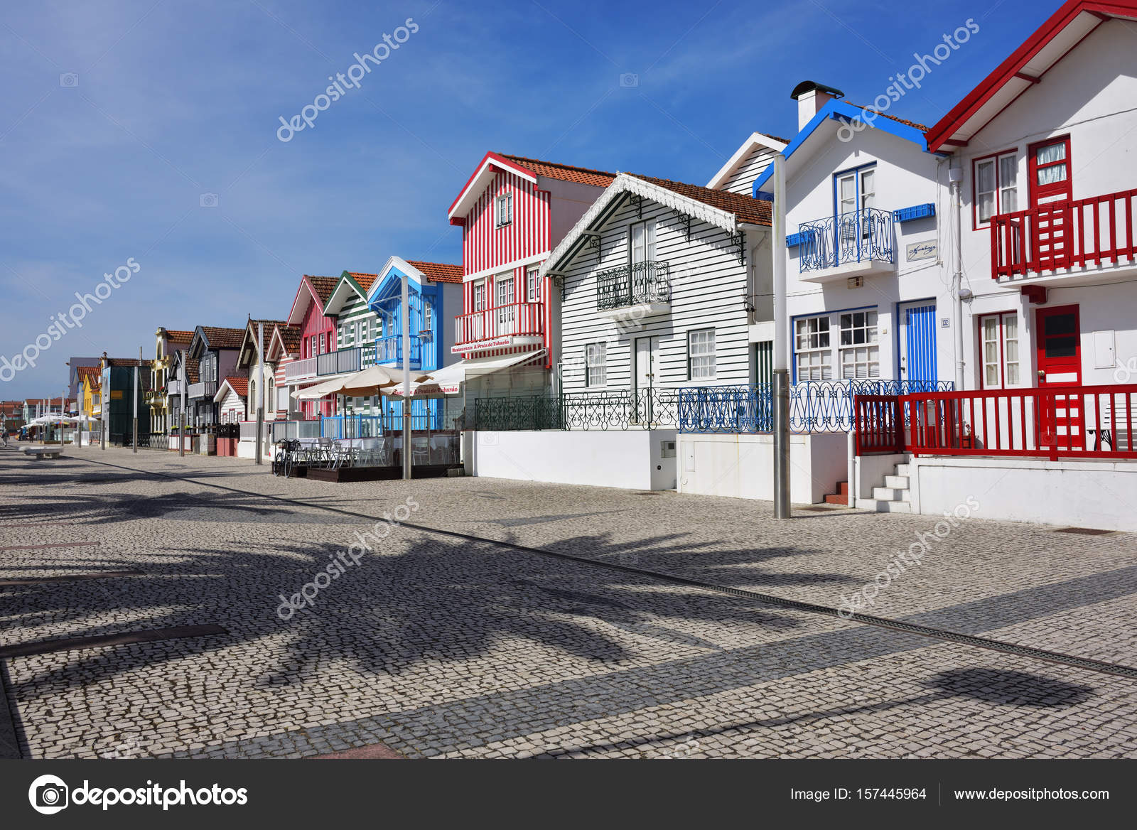 Striped colored houses, Costa Nova, Beira Litoral, Portugal, Eur Stock Editorial Photo