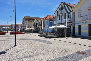 Çizgili renkli evler, Costa Nova, Beira Litoral, Portekiz, Eur