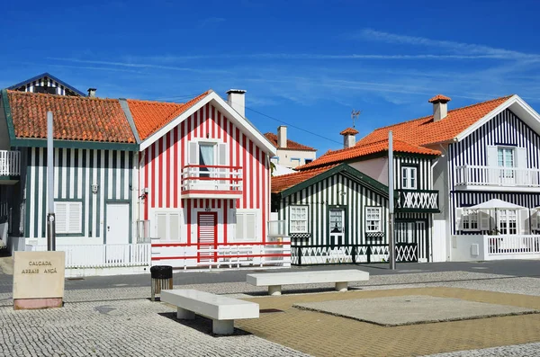 Striped colored houses, Costa Nova, Beira Litoral, Portugal, Eur — Stock Photo, Image