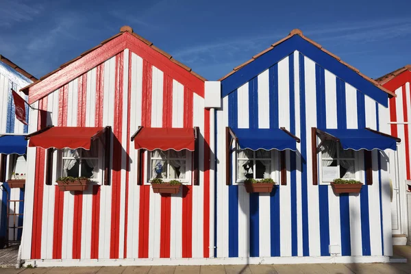 Striped colored houses, Costa Nova, Beira Litoral, Portugal, Eur — Stock Photo, Image