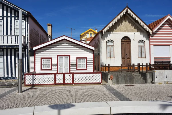 Striped colored houses, Costa Nova, Beira Litoral, Portugal, Eur — Stock Photo, Image