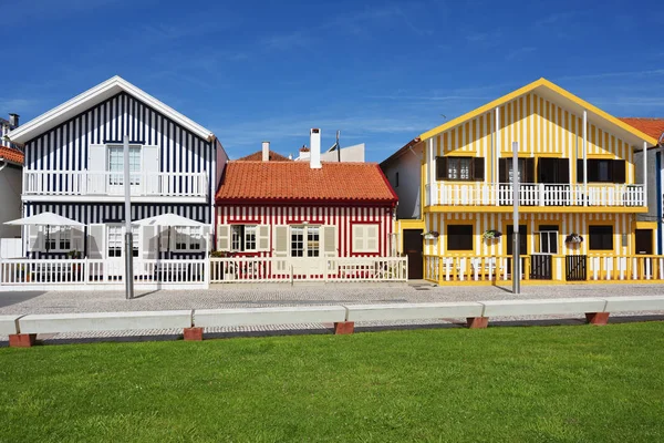 Striped colored houses, Costa Nova, Beira Litoral, Portugal, Eur — Stock Photo, Image