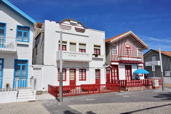 Striped colored houses, Costa Nova, Beira Litoral, Portugal, Eur — Stock Photo, Image