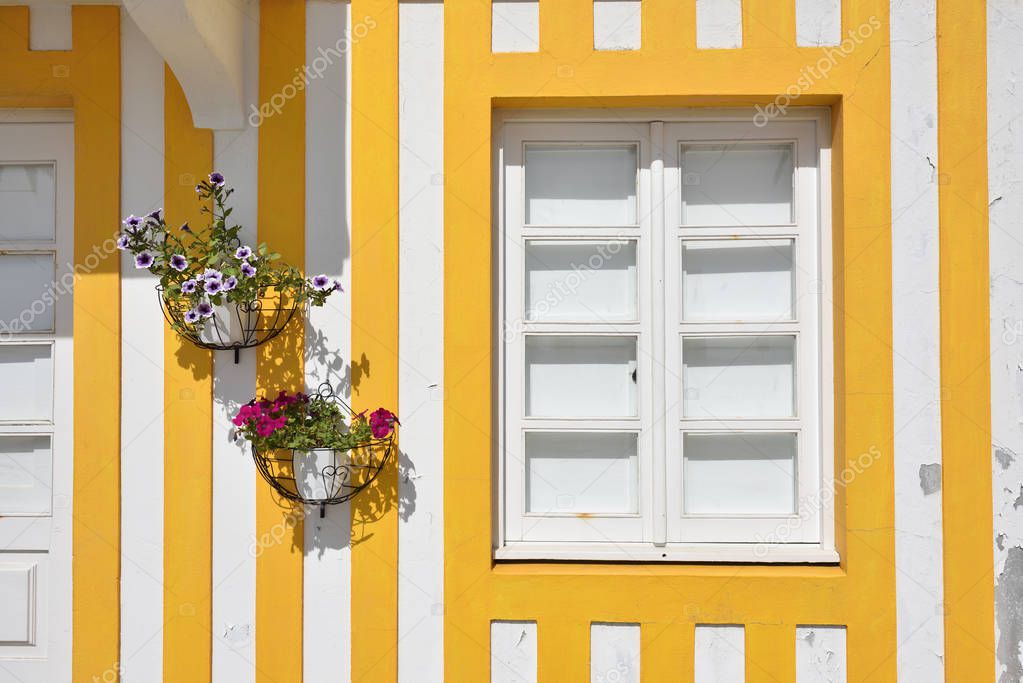 Striped colored houses, Costa Nova, Beira Litoral, Portugal, Eur