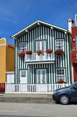 Çizgili renkli evler, Costa Nova, Beira Litoral, Portekiz, Eur