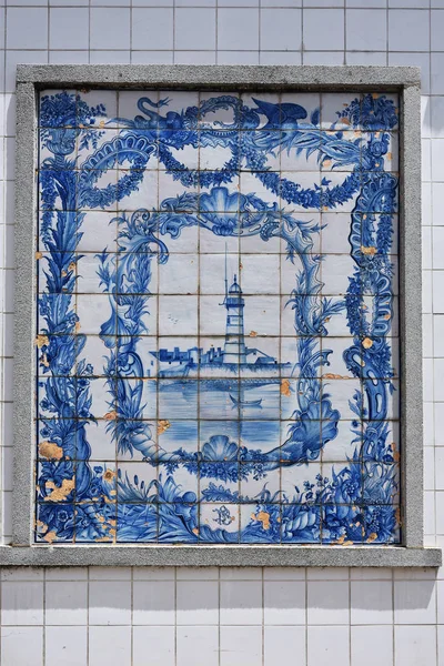 Panel azulejo azul de azulejos, Aveiro, Portugal — Foto de Stock