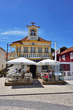 Çizgili renkli evler, Costa Nova, Beira Litoral, Portekiz, Eur