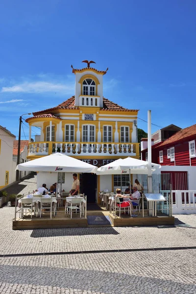 Randig färgade hus, Costa Nova, Beira Litoral, Portugal, euro — Stockfoto