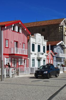 Çizgili renkli evler, Costa Nova, Beira Litoral, Portekiz, Eur