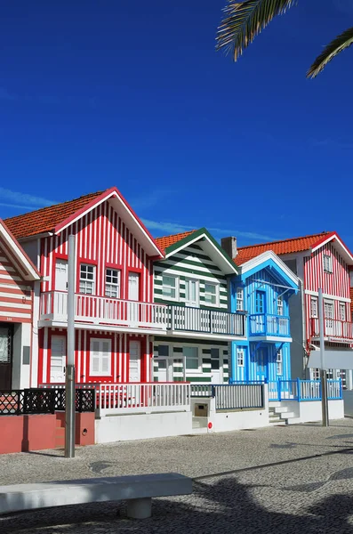 Striped colored houses, Costa Nova, Beira Litoral, Portugal, Eur — Stock Photo, Image