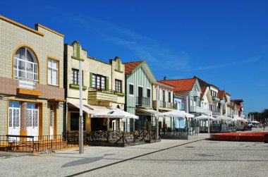 Çizgili renkli evler, Costa Nova, Beira Litoral, Portekiz, Eur