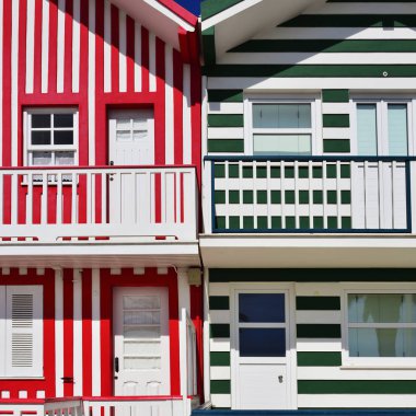 Çizgili renkli evler, Costa Nova, Beira Litoral, Portekiz, Eur