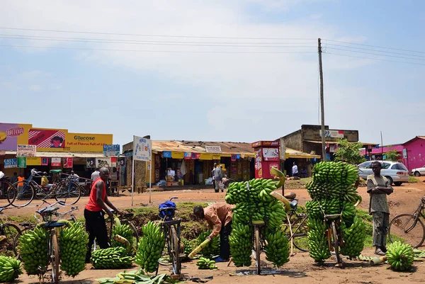 Marché de la banane dans le bidonville de Kampala, Ouganda, Afrique — Photo