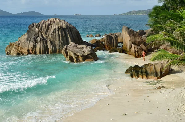 Spiaggia tropicale, Isole Seychelles, La Digue — Foto Stock