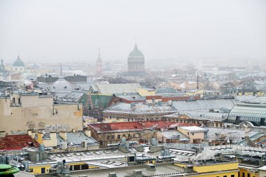 Kışın Saint Petersburg 'daki eski binaların çatıları. Rusya