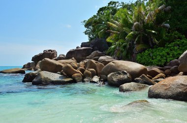 Seyşeller adalarındaki Granit kayalık plajlar, Praslin, Anse Georgette