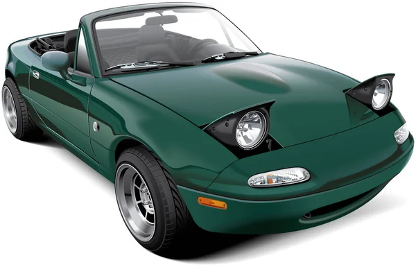 Roadster biplace vert avec phares ouverts — Image vectorielle