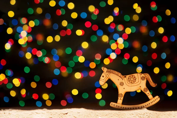 Luces de Navidad estrellas, árbol de Navidad, decoración vintage, caballo y Imágenes de stock libres de derechos