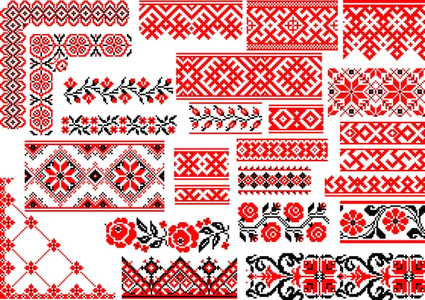 Collection Editable Colorful Seamless Ethnic Patterns Embroidery Stitch Borders Frames — Stock Vector