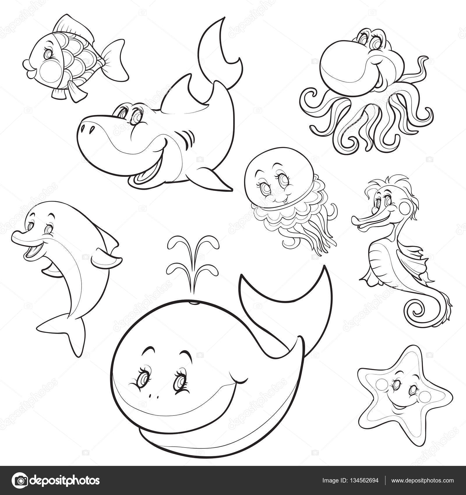 Outline cartoon sea animals icons Stock Vector Image by ©Kopirin #134562694
