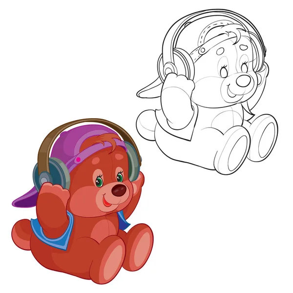 Personajes de dibujos animados de osos sonrientes en los auriculares — Vector de stock