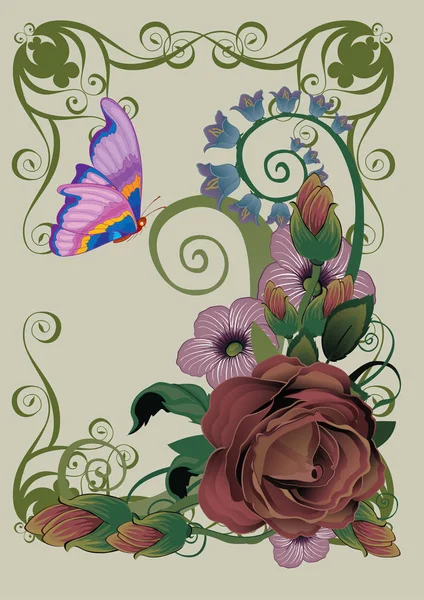 Mariposa sobre flores — Vector de stock