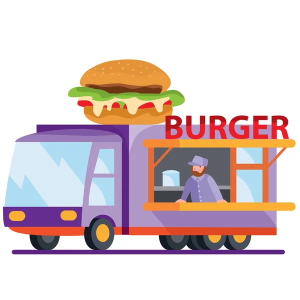 Mobile food truck. Car with Italian food. Vector illustration. Cartoon style. — Stock vektor