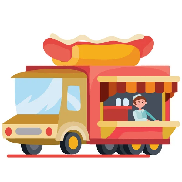 Mobile food truck. Car with Italian food. Vector illustration. Cartoon style. — Stock vektor