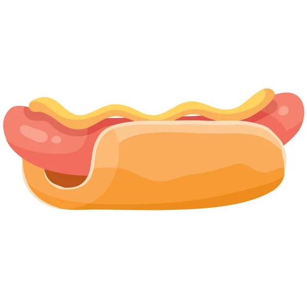Hot Dog, Wurst mit weichem Brötchen auf weißem Hintergrund, — Stockvektor