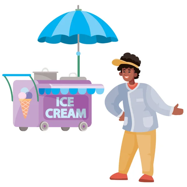 Dívka prodává zmrzlinu. vektorové ilustrace. izolované na bílém. — Stockový vektor