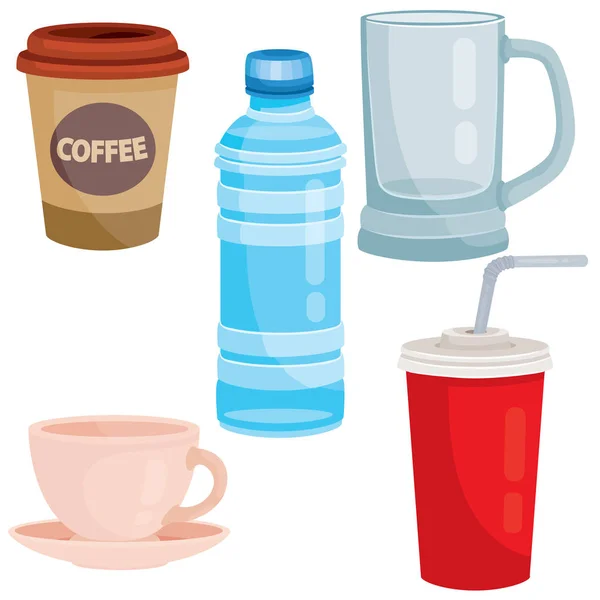Conjunto de pratos para bebidas vendidas em cafés, restaurantes e lojas, objeto isolado em um fundo branco , — Vetor de Stock