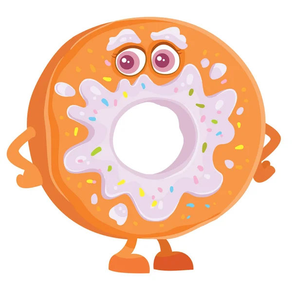 Personagem donut com gelo rosa, objeto isolado em um fundo branco , — Vetor de Stock