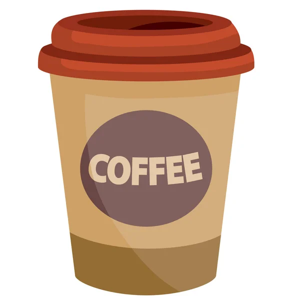 Tasse en papier avec couvercle pour café, brun, objet isolé sur fond blanc, illustration vectorielle — Image vectorielle