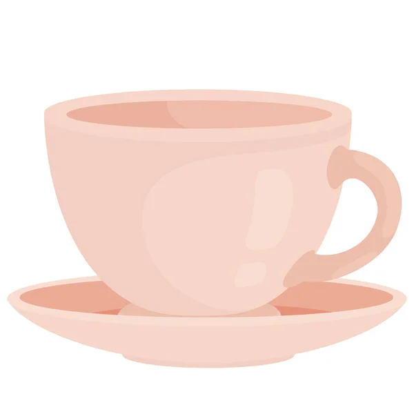 Taza vacía con platillo para café, té o bebida caliente, objeto aislado sobre un fondo blanco, ilustración vectorial — Archivo Imágenes Vectoriales