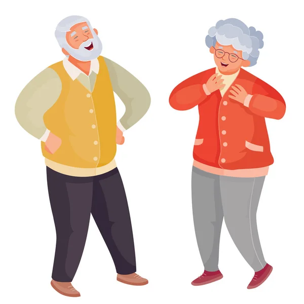 Großvater und Großmutter jubeln und tanzen zusammen, isoliertes Objekt auf weißem Hintergrund — Stockvektor