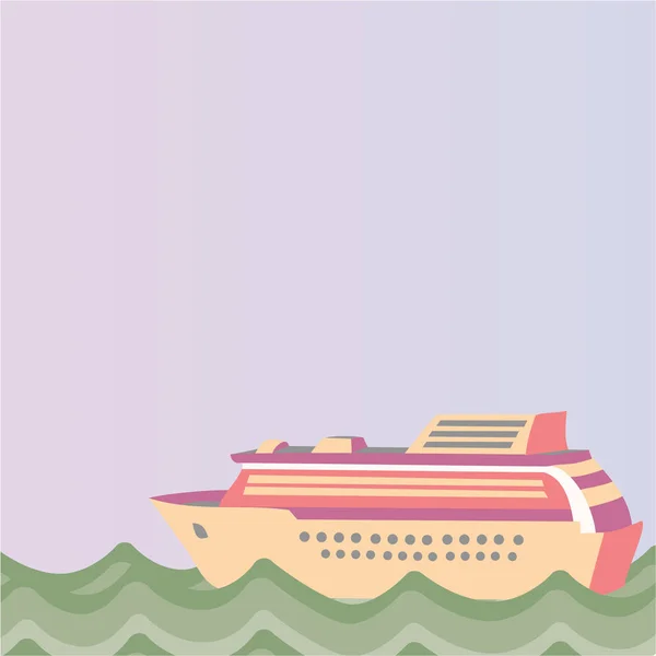 On a blue background in a green water cruise liner floats, summer, vacation, — 스톡 벡터