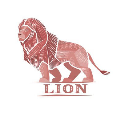 Beyaz arka planda stilize edilmiş aslan, güç, güç, sağlamlık, logo,