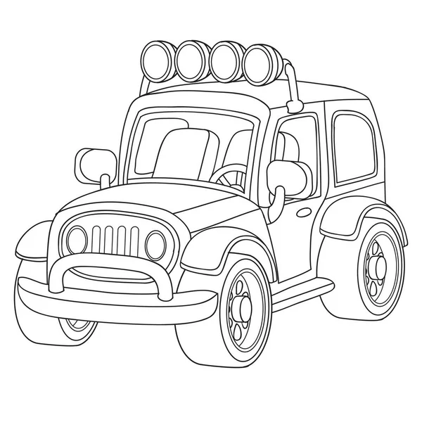 Car with lights over the cab in black outline, isolated object on a white background, — 스톡 벡터