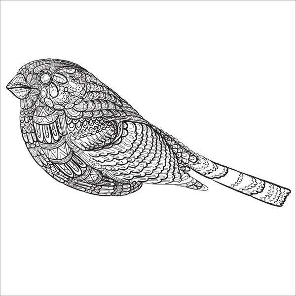 Vogel mit kleinen Mustern bemalt, isoliertes Objekt auf weißem Hintergrund, Vektorillustration — Stockvektor