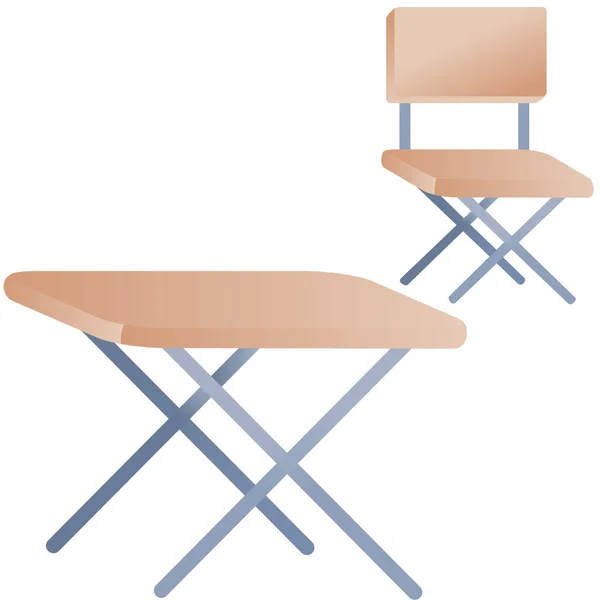 Set van tafel en stoel voor op de camping of voor een zomerhuis, geïsoleerd object op een witte achtergrond, — Stockvector