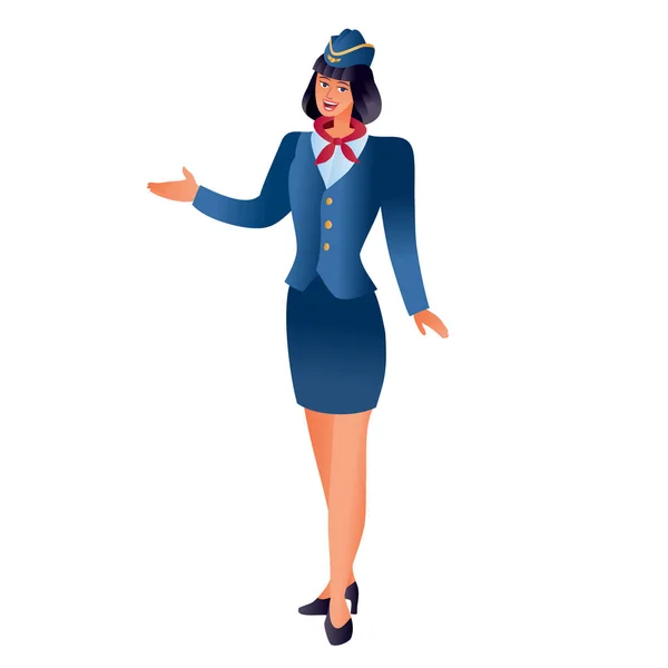 Stewardess in a blue suit at work, woman, isolated object on a white background, — 스톡 벡터