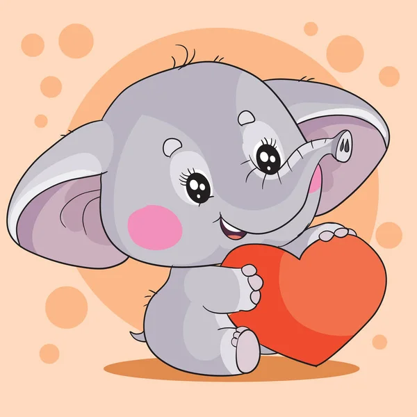 Pequeno elefante bonito segurando um grande coração vermelho e quer dar-lhe como um sinal de amor , — Vetor de Stock