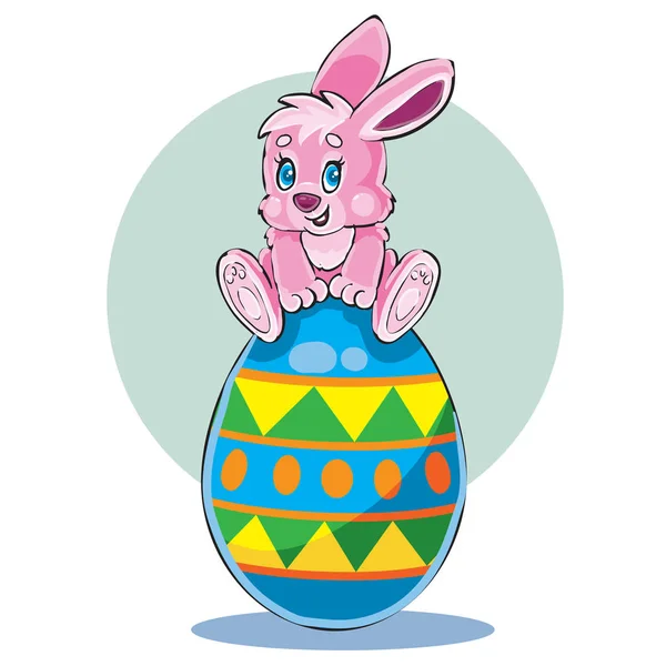 Mignon lapin assis sur le dessus d'un grand oeuf de Pâques peint en différentes couleurs , — Image vectorielle