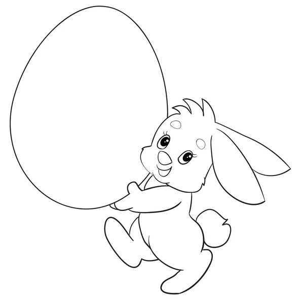 可愛いウサギは大きなイースターエッグを生地、輪郭、孤立した物体に運び, — ストックベクタ