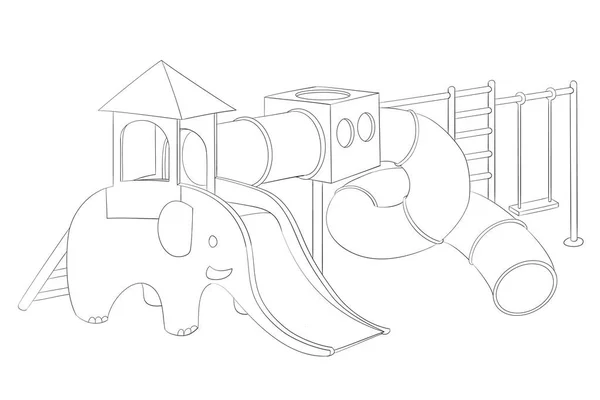 Parque infantil con columpios, tobogán sin niños en el circuito, objeto aislado sobre un fondo blanco , — Vector de stock