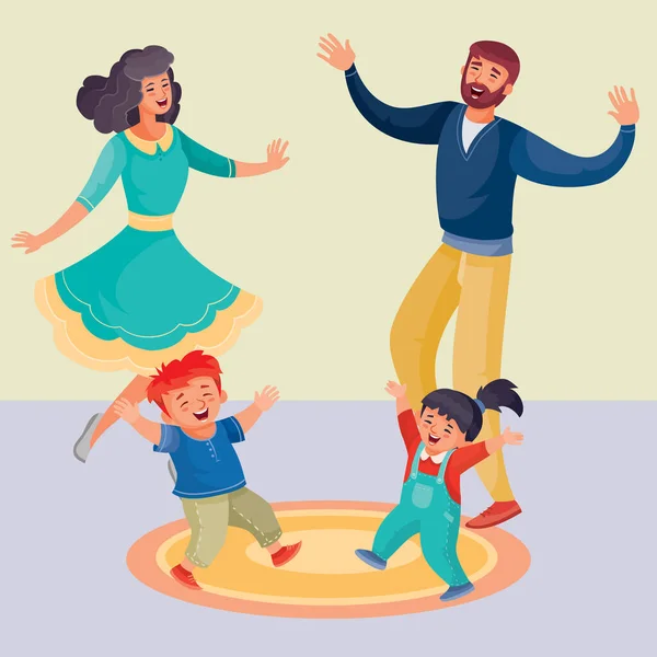 Rodiče maminka a tatínek tanec s jejich dětmi dcera a syn, — Stockový vektor