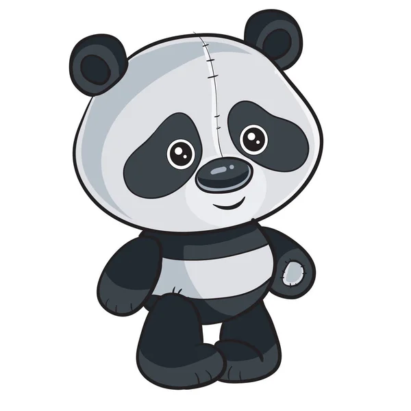 Cute panda toy stands and waits when they play with it, isolated object on a white background, — Stock Vector