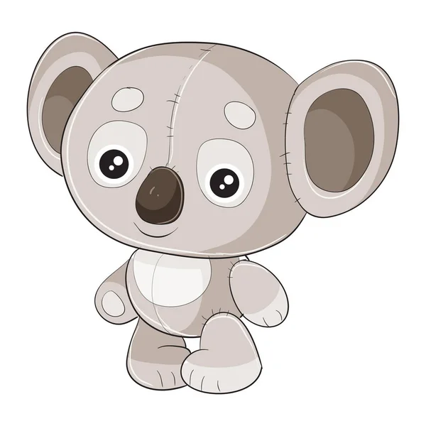 Koala giocattolo e personaggio in piedi e in attesa quando giocano con esso, oggetto isolato su uno sfondo bianco , — Vettoriale Stock